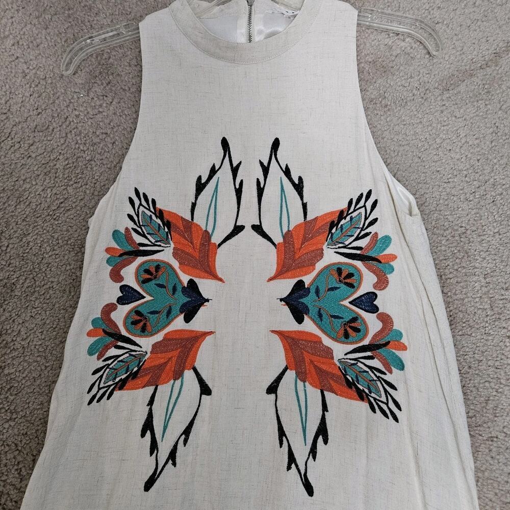THML Anthropologie Embroidered Boho Tribal Dress Size Small Ivory Linen Blend